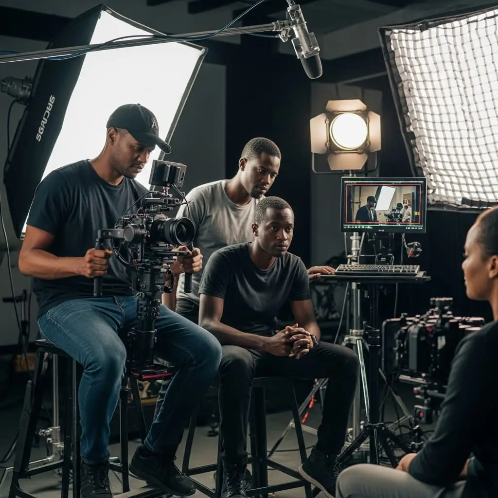 Close-up of a professional cinema camera capturing high-quality footage, showcasing expertise of a video production company in Kenya