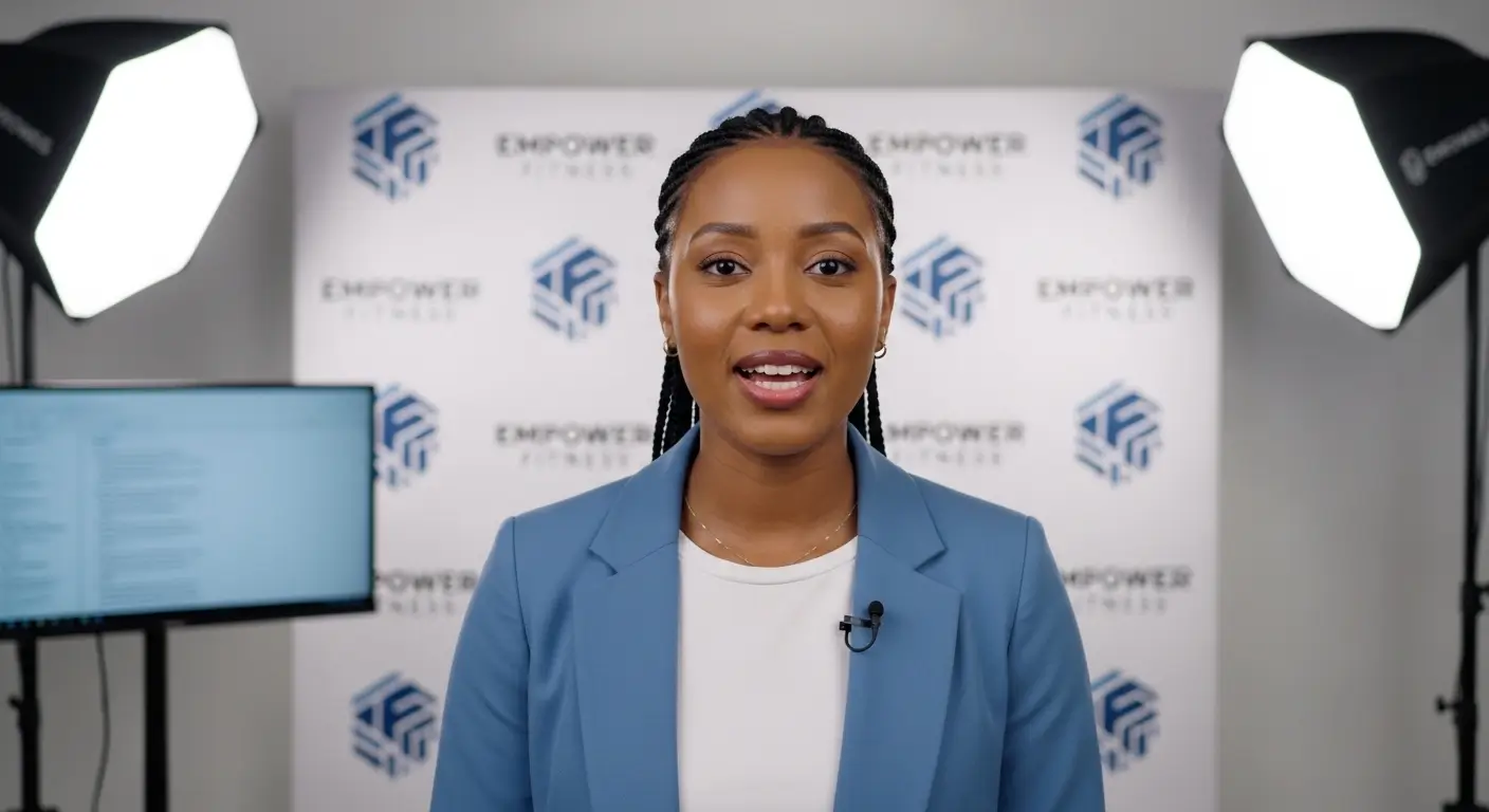 Kenyan female corporate trainer recording a professional training and educational video in a studio setup in Nairobi